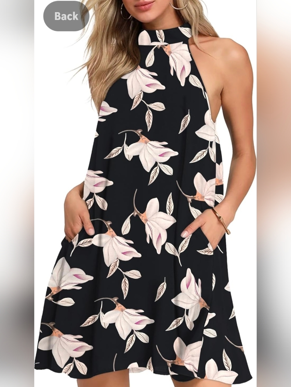 WNEEDU Womens Summer Halter Neck Sleeveless Casual Beach Sundress with Pockets